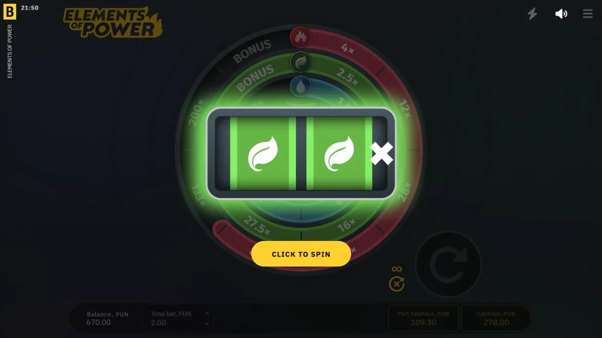 Tampilan visual slot Elements of Power dengan elemen alam yang bercahaya